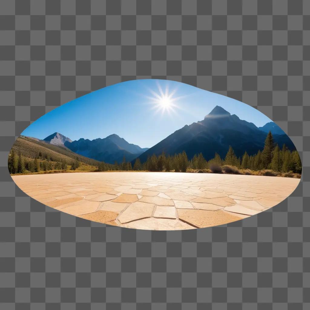 stone circle with a sun-dappled sky and mountains in the background