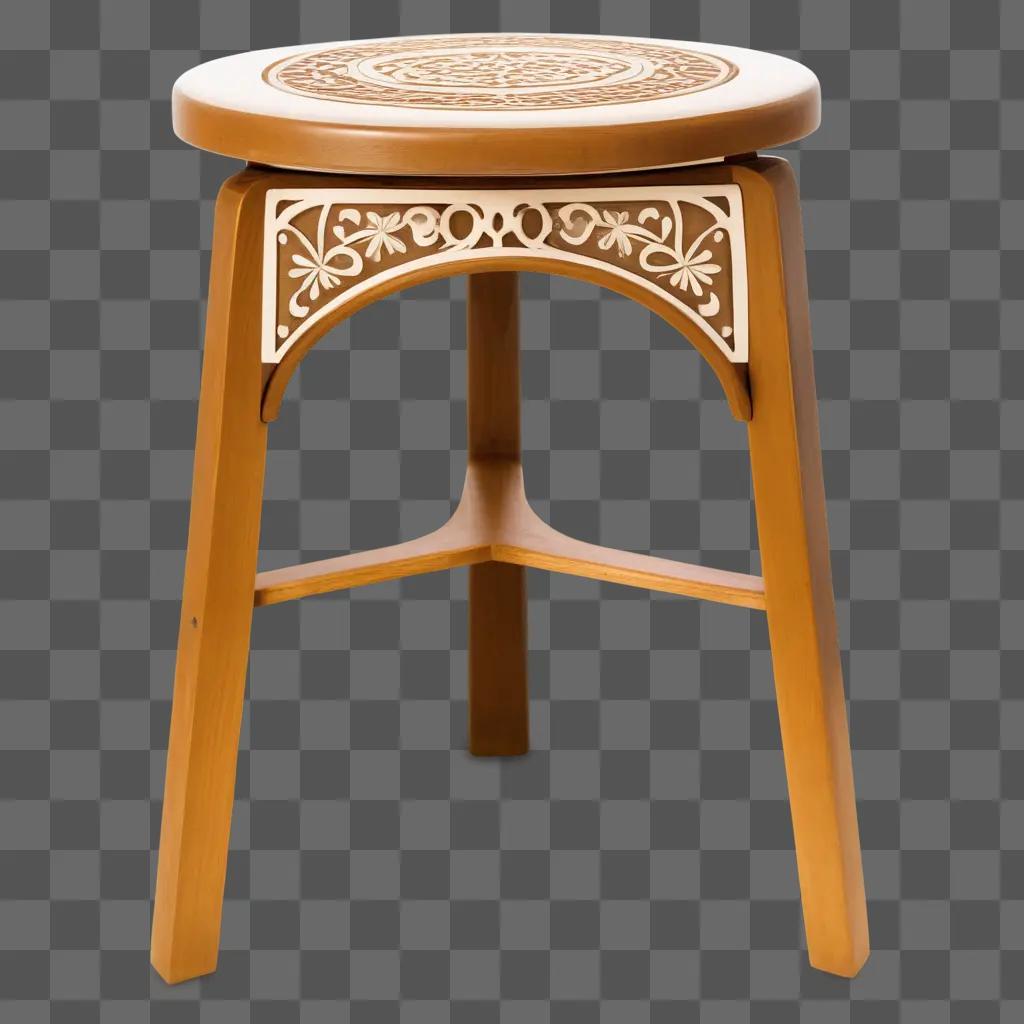 stool with a white top and wooden legs