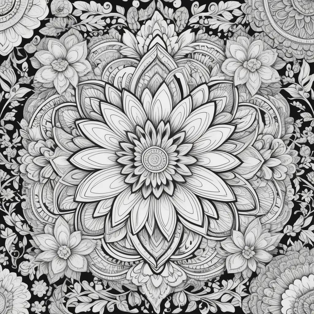 stract coloring pages of black and white flowers