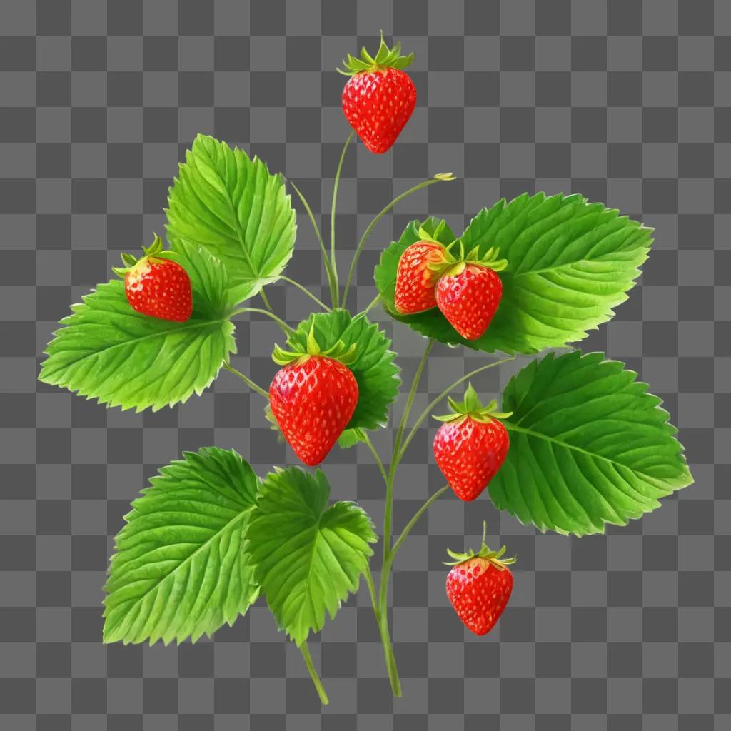 strawberry drawing for kids A group of strawberries on a leafy branch