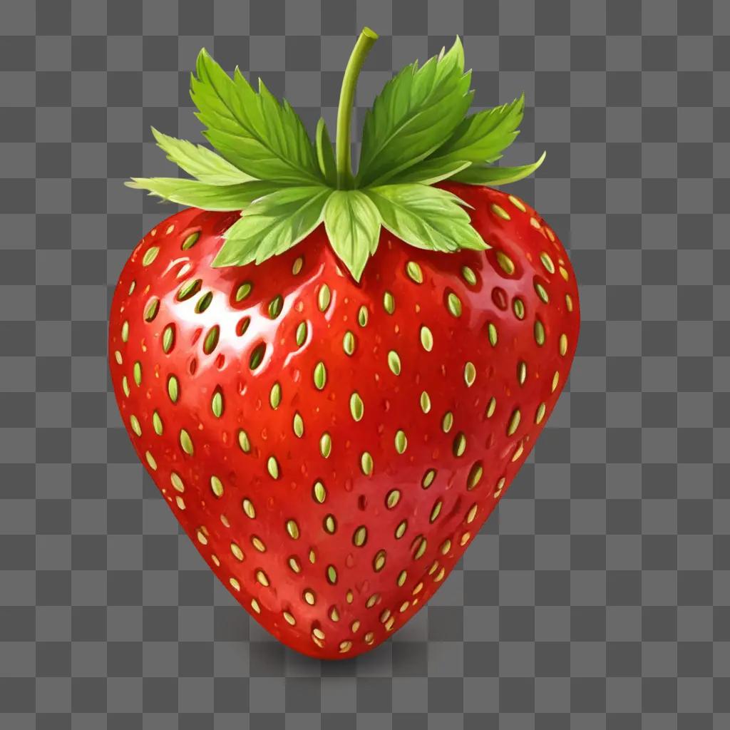 strawberry drawing for kids A red and green strawberry on a red background