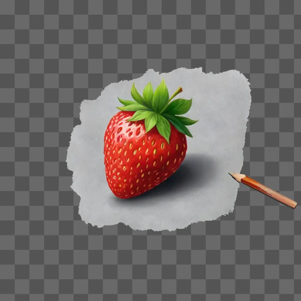 strawberry drawing for kids A red strawberry is on a piece of paper with a pencil