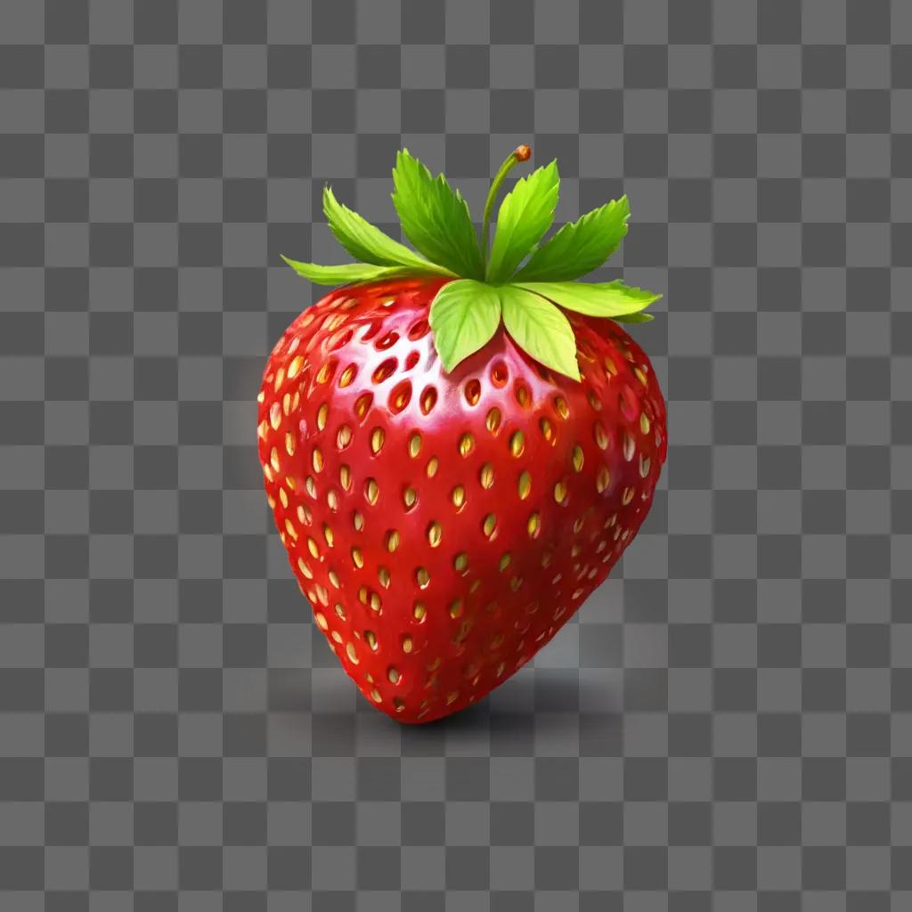 strawberry drawing for kids A red strawberry with a green leaf on top