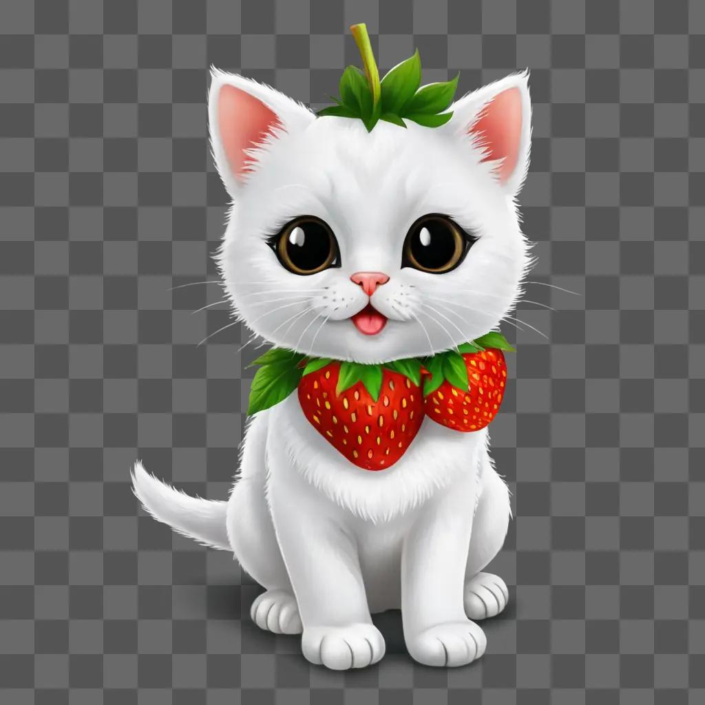 strawberry drawing for kids A white cat wearing a strawberry bow