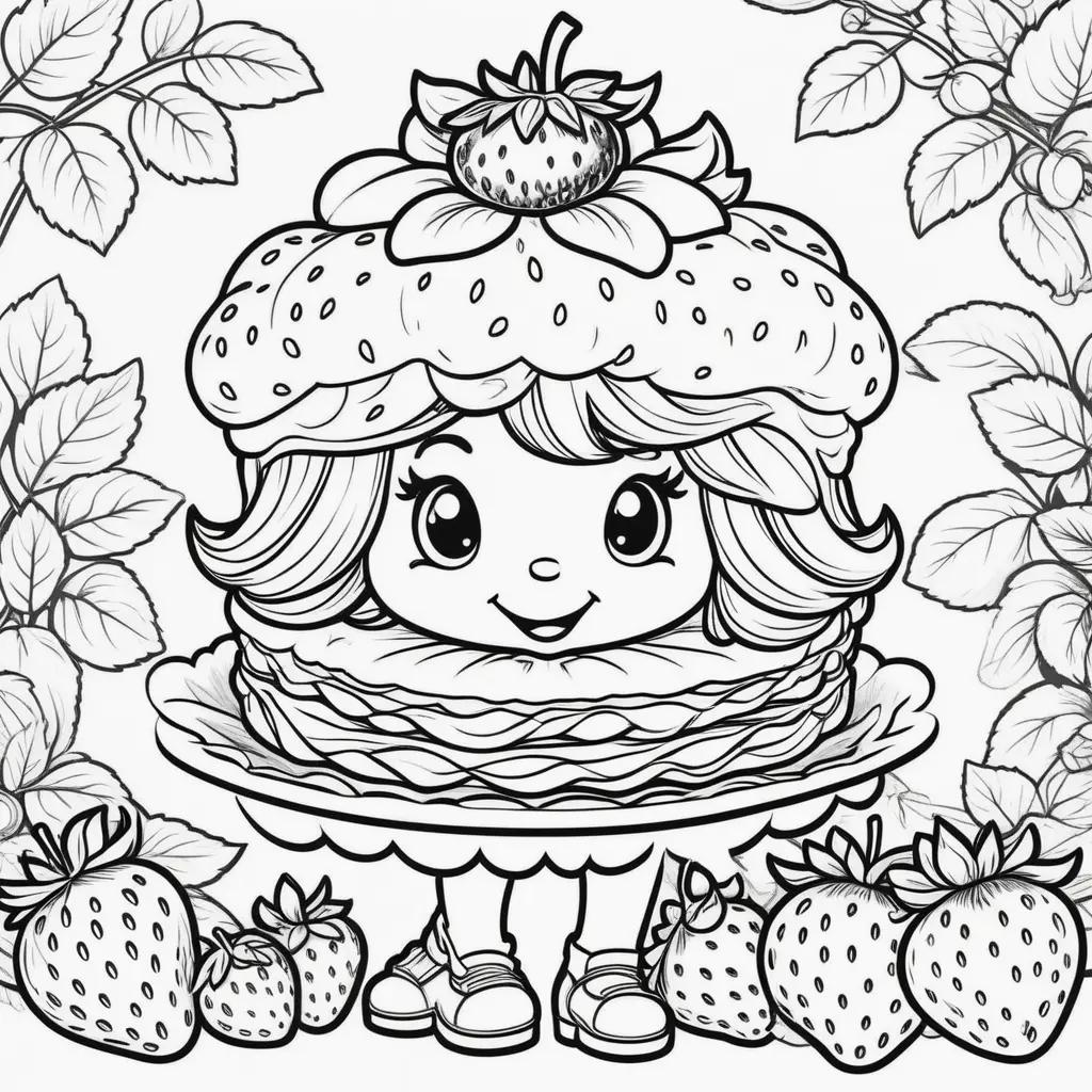 strawberry shortcake coloring page with a girl holding a plate of strawberries