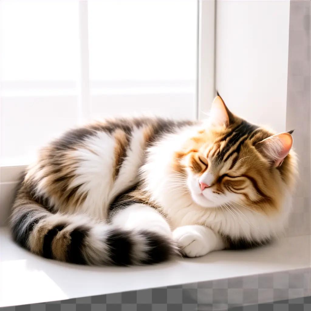 striped cat sleeps on a window sill