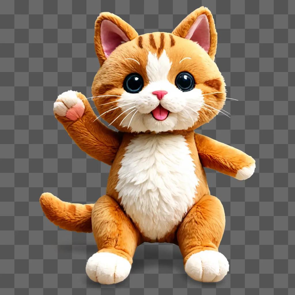 stuffed animal clipart A cat toy with a pink tongue and a waving paw