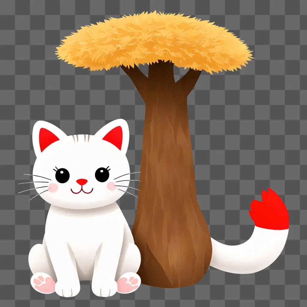 stuffed animal clipart A cute cat sitting next to a tree