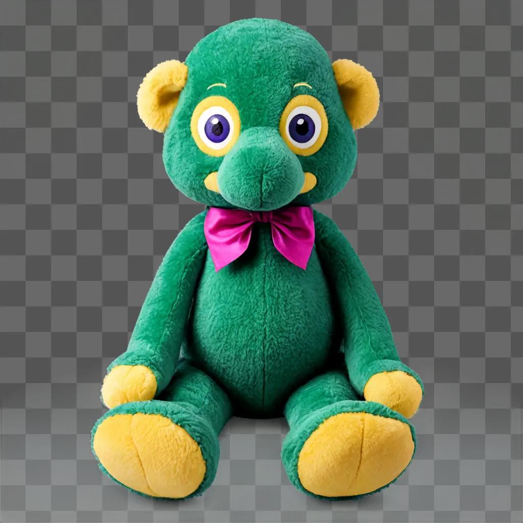 stuffed animal clipart A stuffed green bear with a pink bow tie