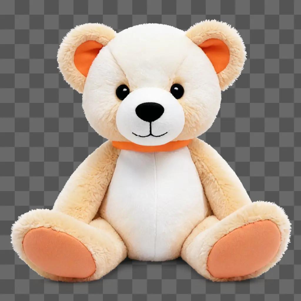 stuffed animal clipart A white teddy bear with orange collar and orange paws