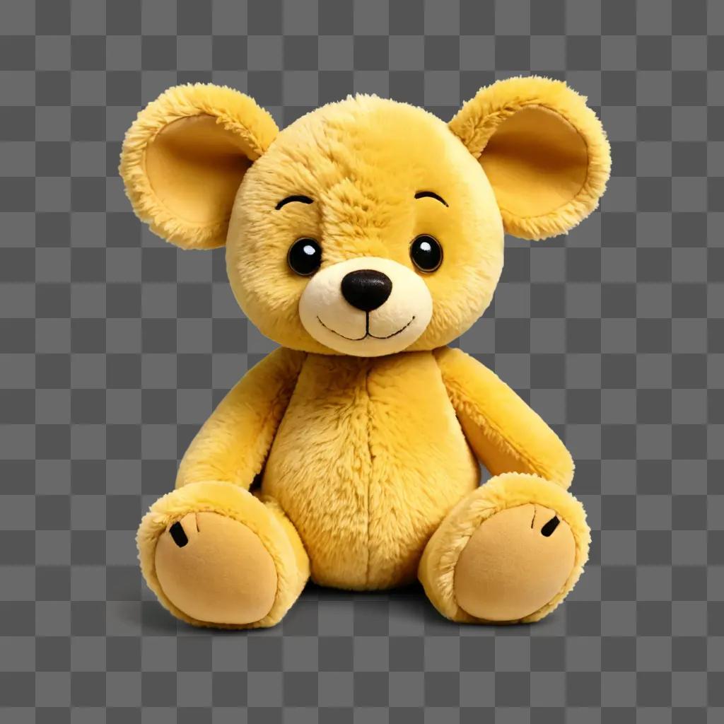 stuffed animal clipart Yellow teddy bear with black eyes sits on a yellow background