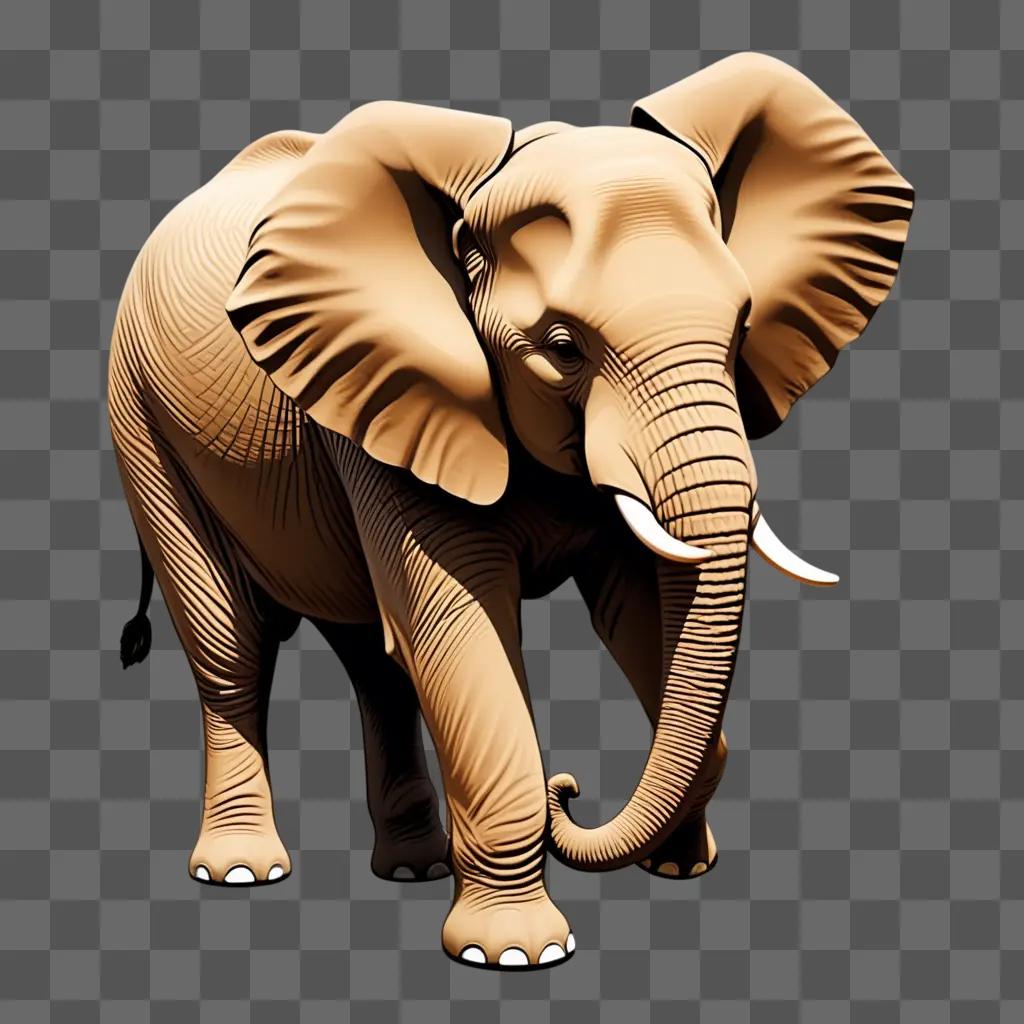 stylized drawing of a large brown elephant