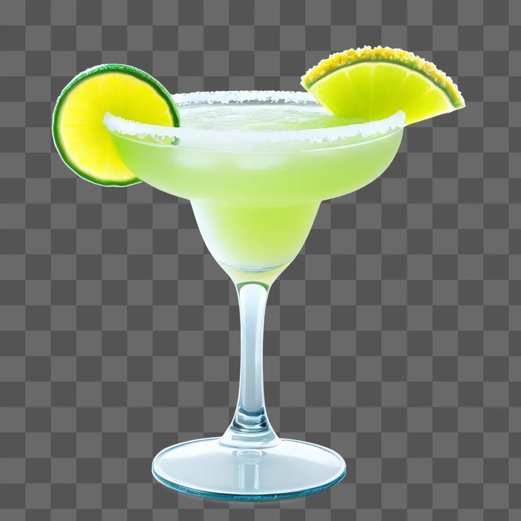 stylized margarita with lime slices on a green background