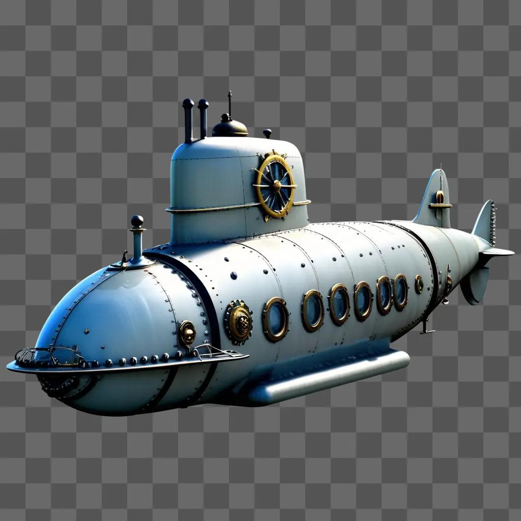 submarine with a clock on the side and a window