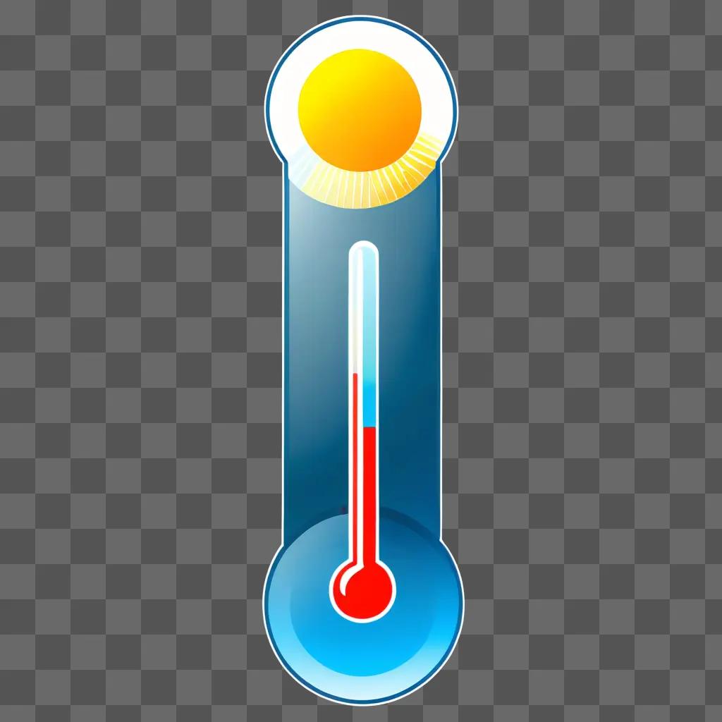 sun and a thermometer on a blue background