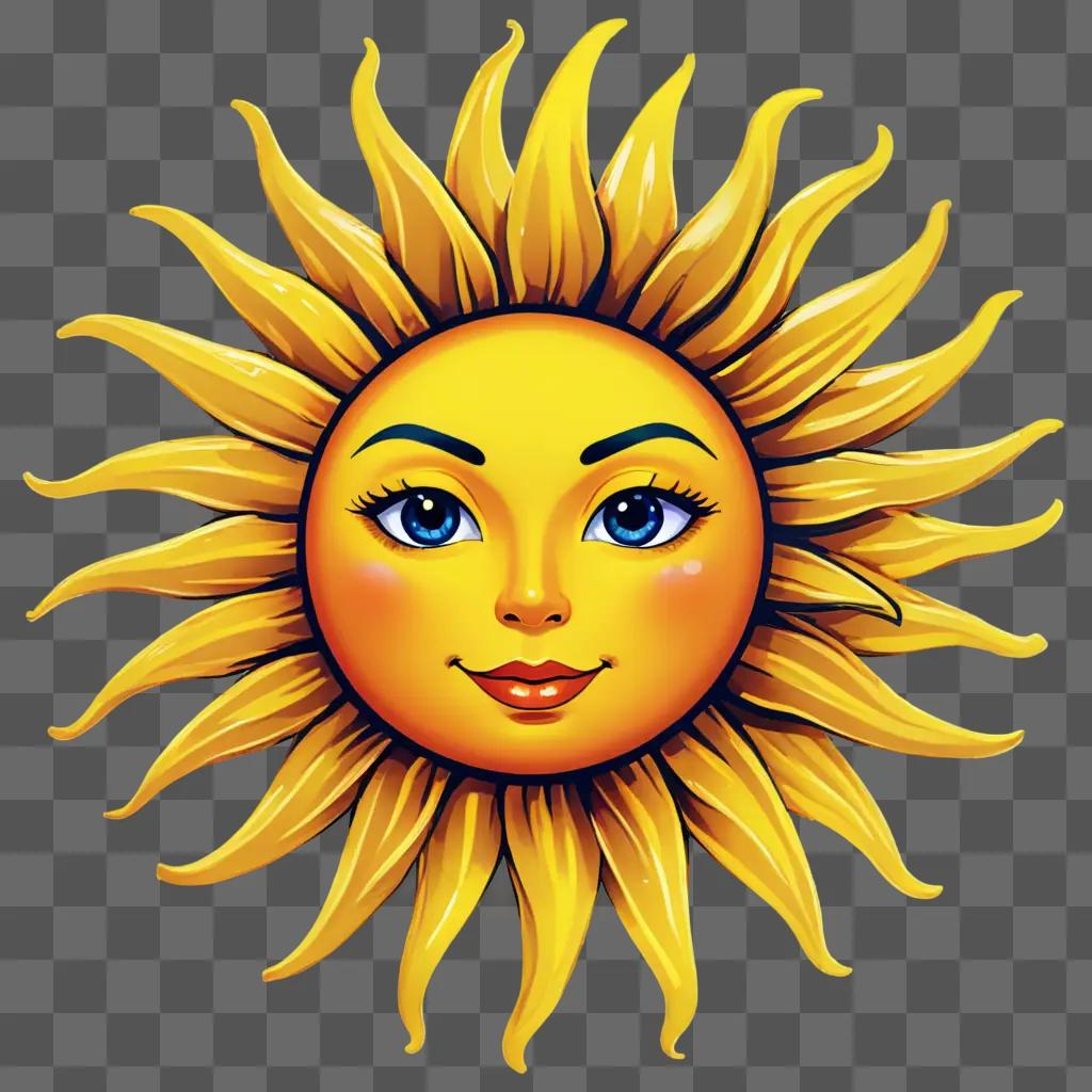 sun cartoon A smiling sun with blue eyes and dark hair