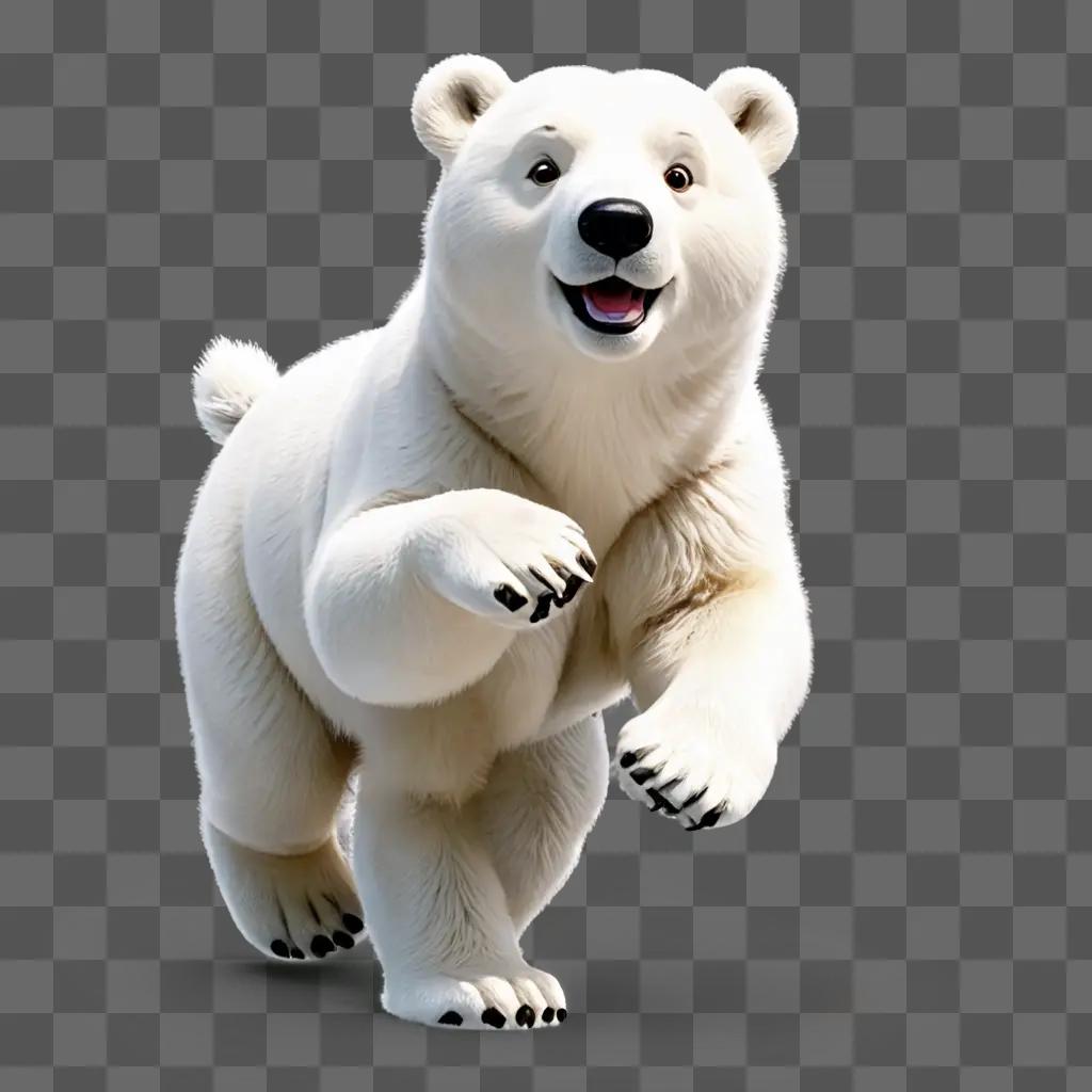 sun cartoon A white polar bear runs on a grey background