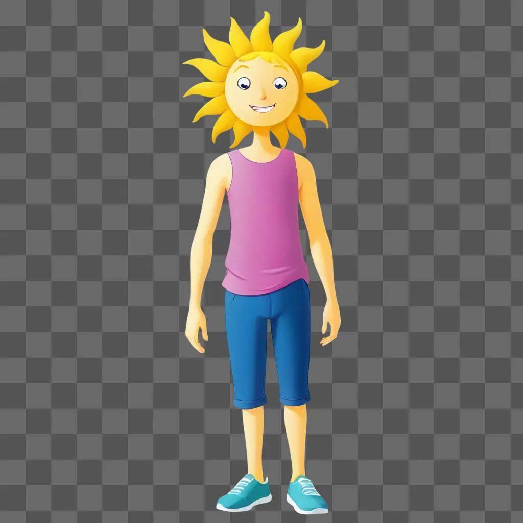 sun cartoon Sun-faced cartoon girl with blue shoes