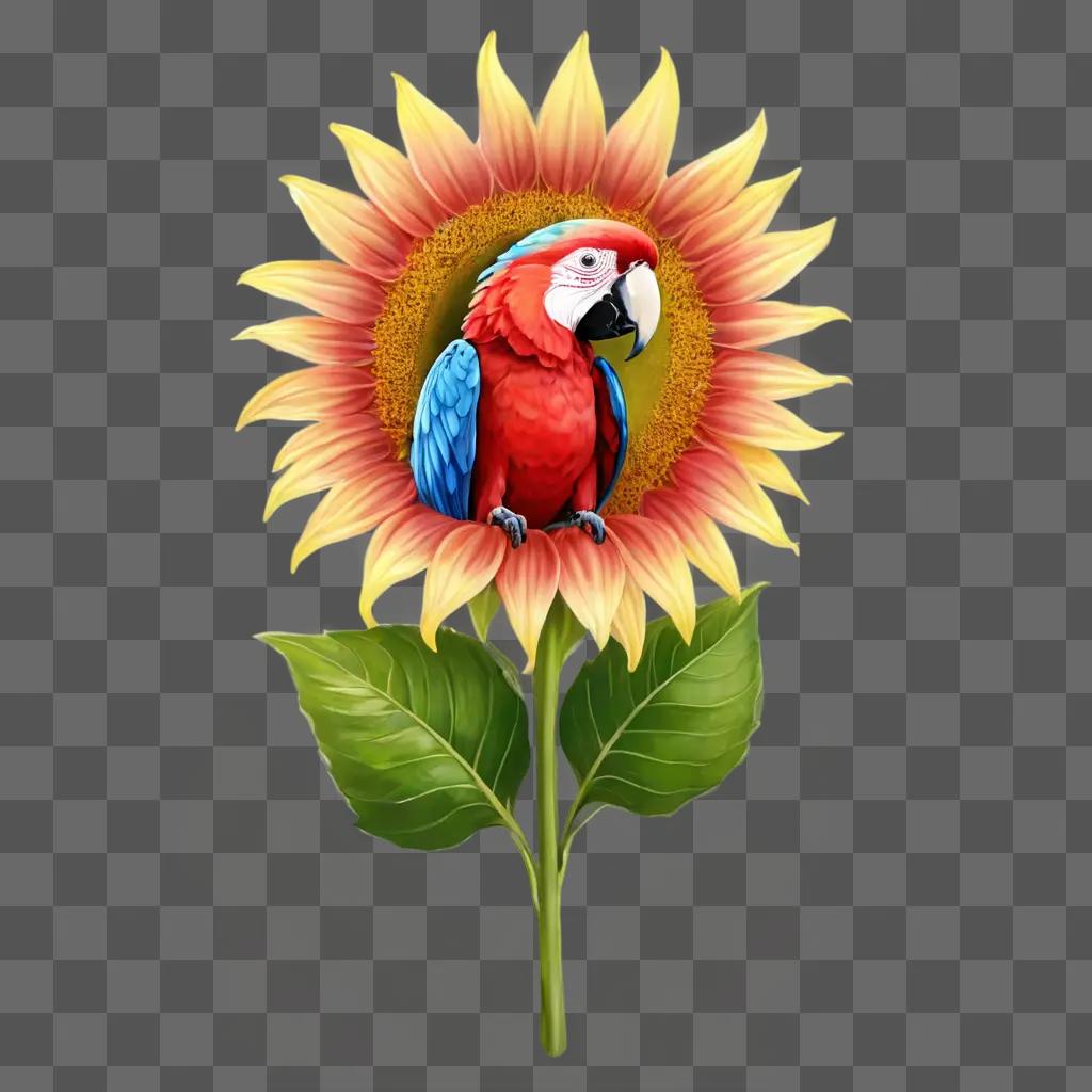 sun flower drawing Parrot perched on a sunflowers flower petal