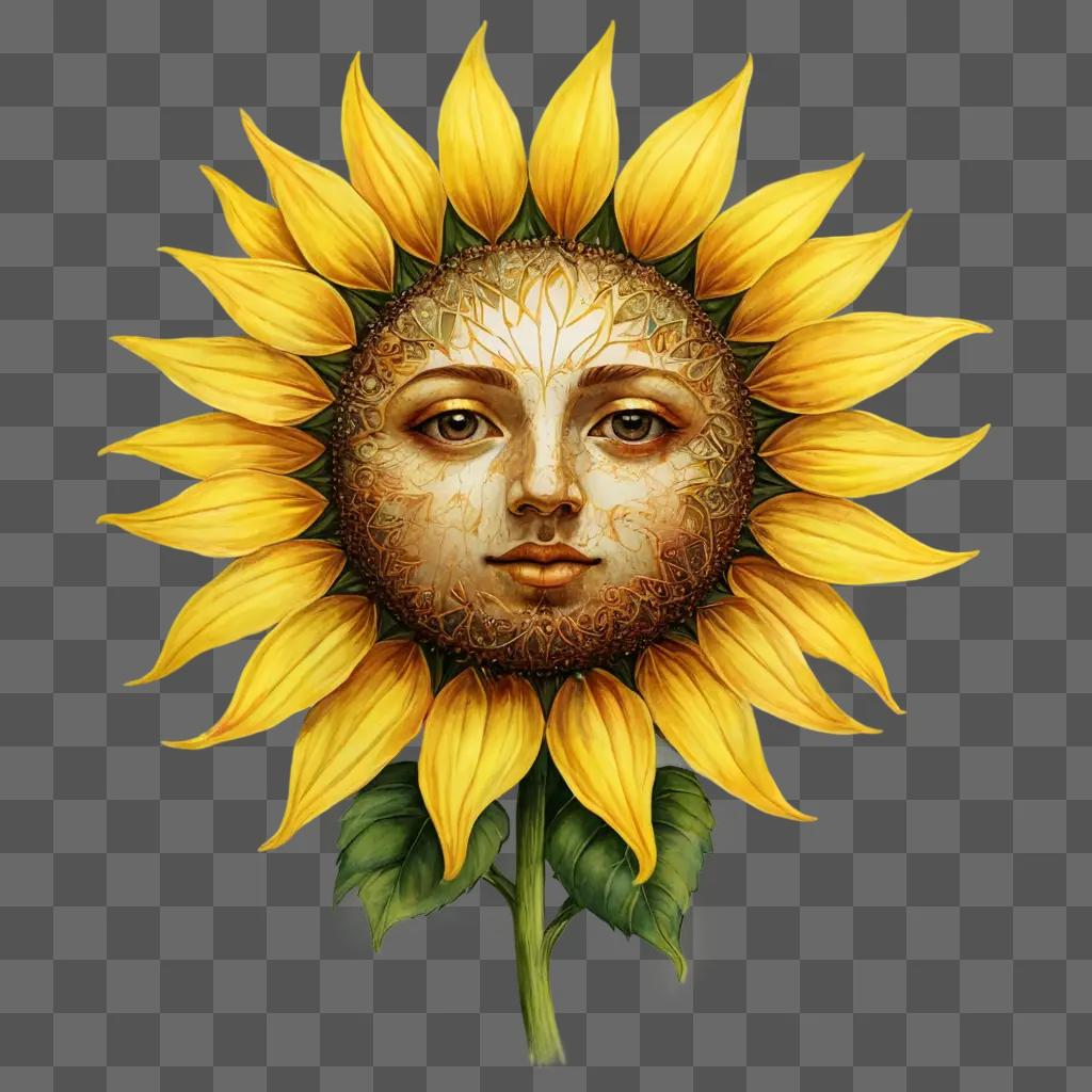 sun flower drawing Sunflower with a face painted on it