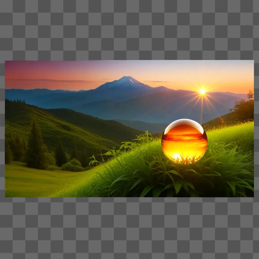 sun-lit landscape with a ball in the grass