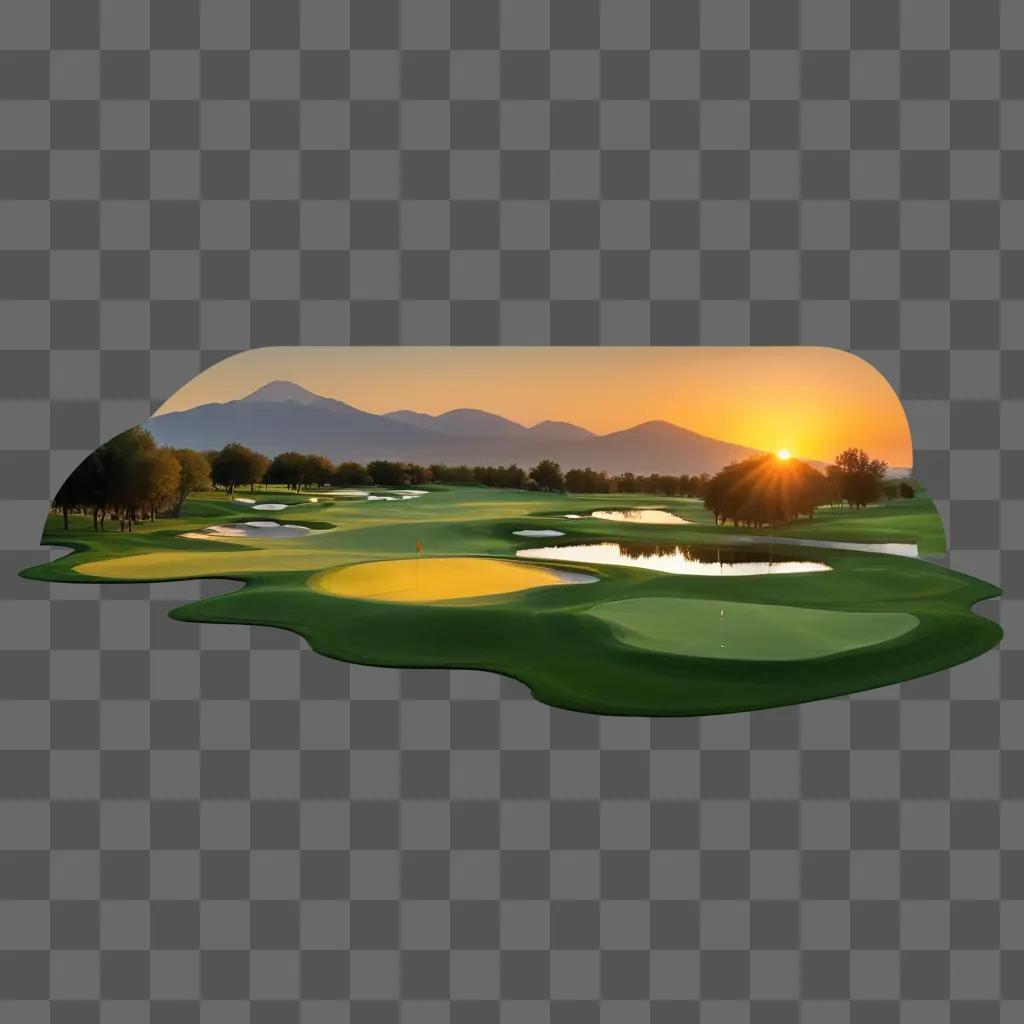 sun rises over a golf course at dusk