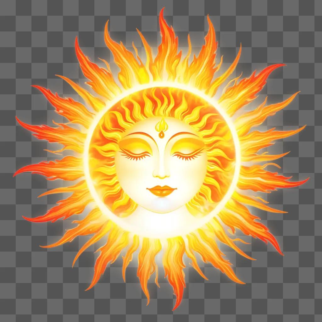 sun with a face and flames