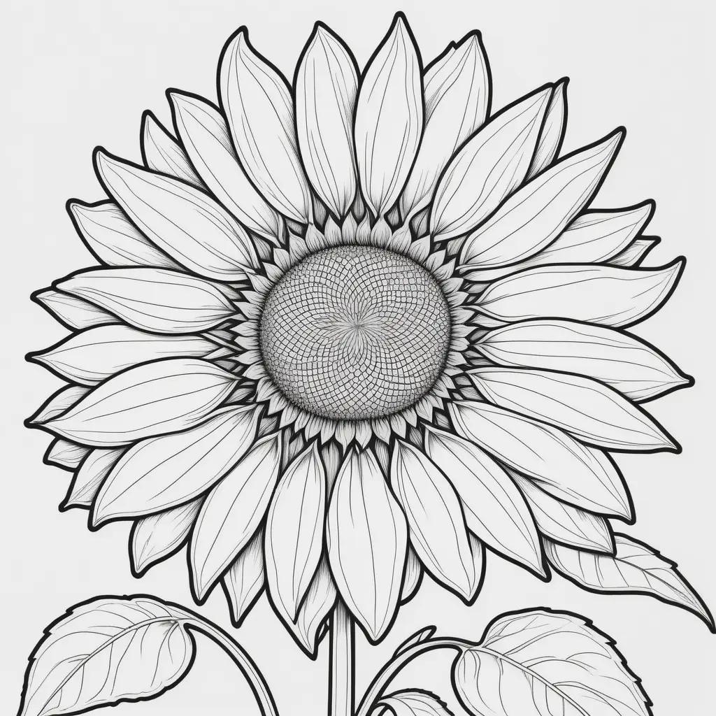 sunflower coloring page with black lines and white flower