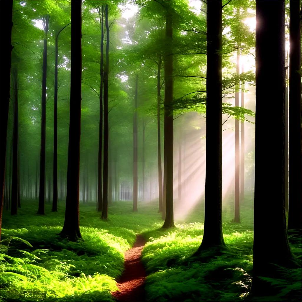 sunlit forest path with mossy roots