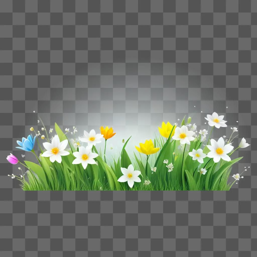 sunny spring day with flowers and grass