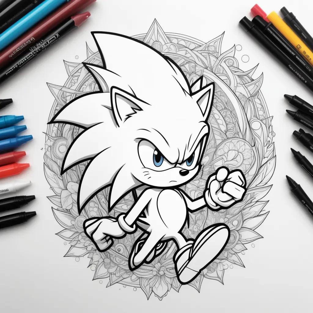 super sonic coloring page features Sonic the Hedgehog in a colorful, detailed design