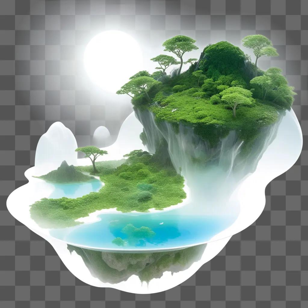 surreal island with a transparent sky