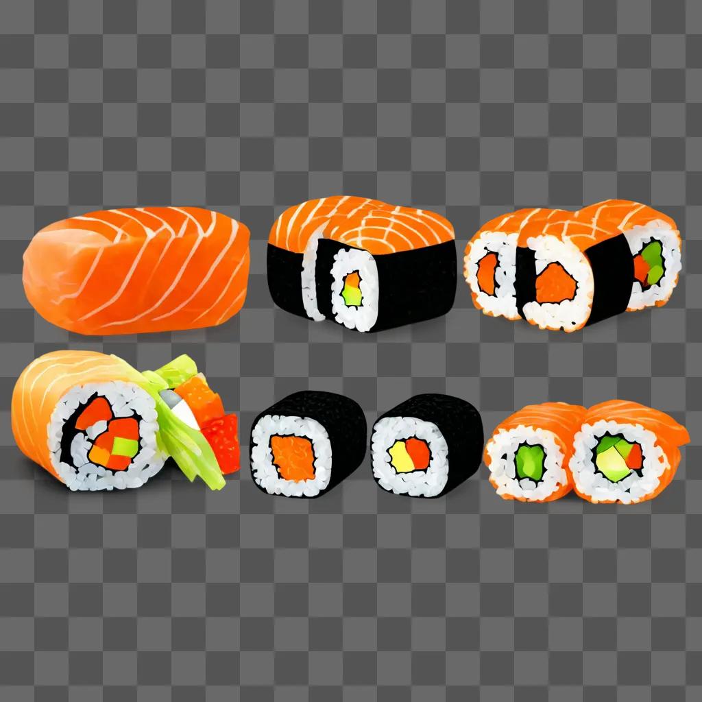 sushi clipart A variety of sushi rolls and sashimi displayed on a table