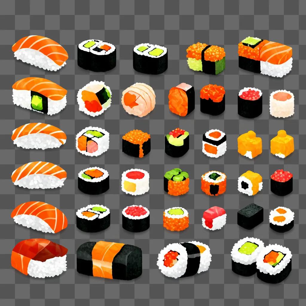 sushi clipart A variety of sushi with different colors and shapes