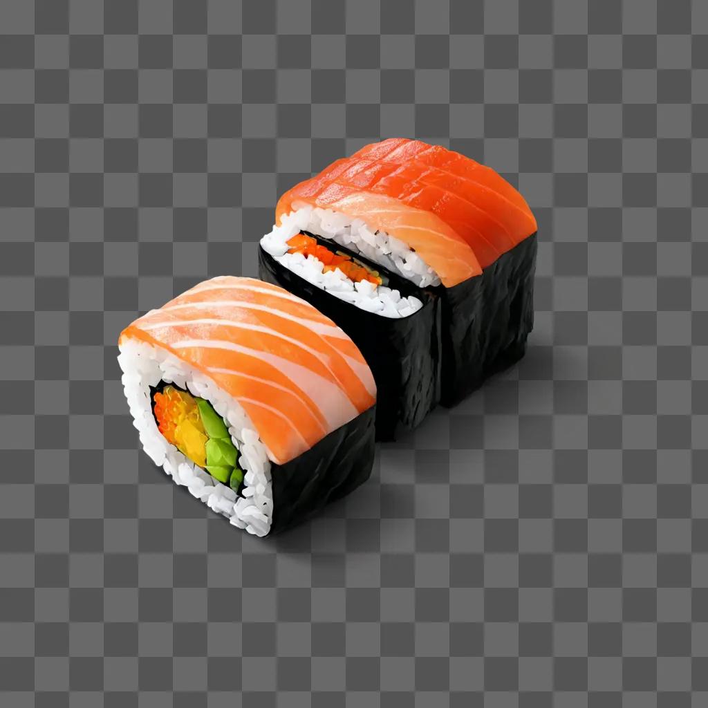 sushi drawing Two sushi rolls sit on a brown background