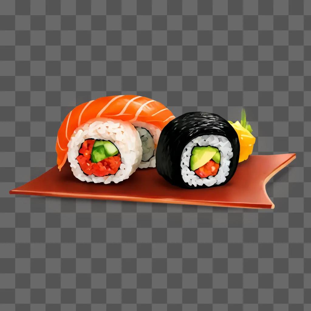 sushi drawing outline A sushi platter with various types of sushi and a slice of lemon