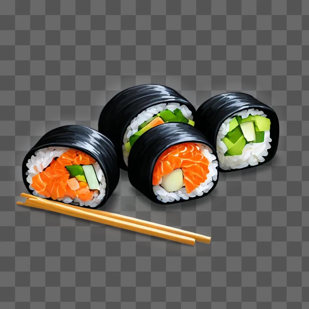 sushi drawing with colour A collection of sushi rolls with chopsticks and chopsticks