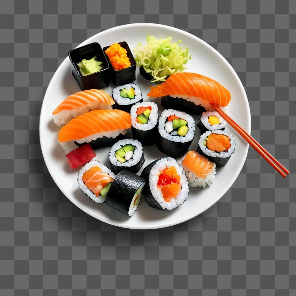 sushi drawing with colour A plate of sushi with different types of fish