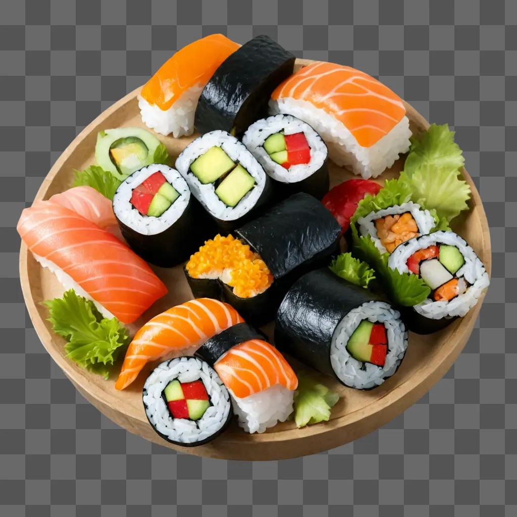 sushi illustrated A plate of sushi with various colors and toppings