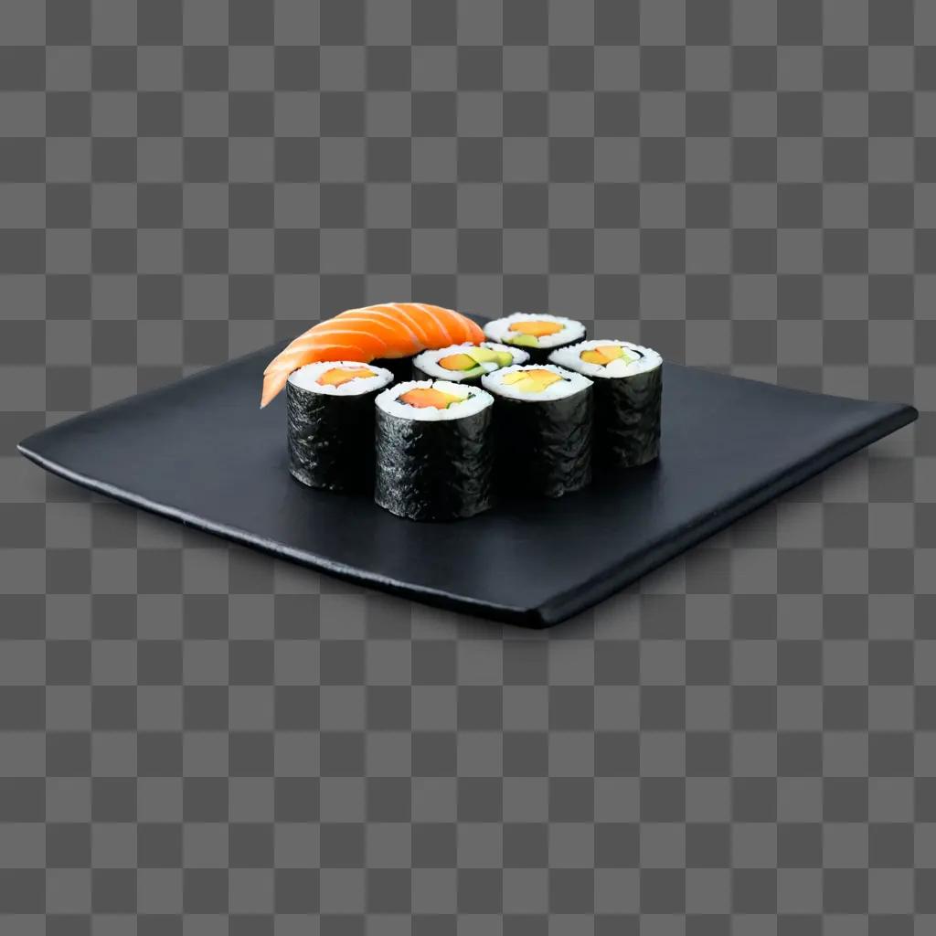 sushi silhouette Sushi rolls on black plate with orange fish