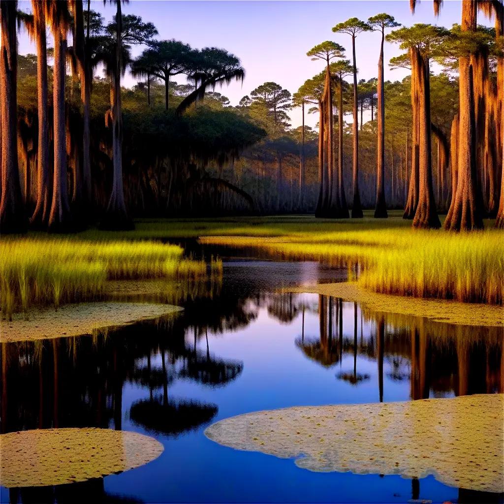 swampy landscape with trees and water