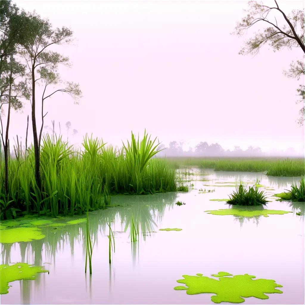 swampy landscape with trees and water