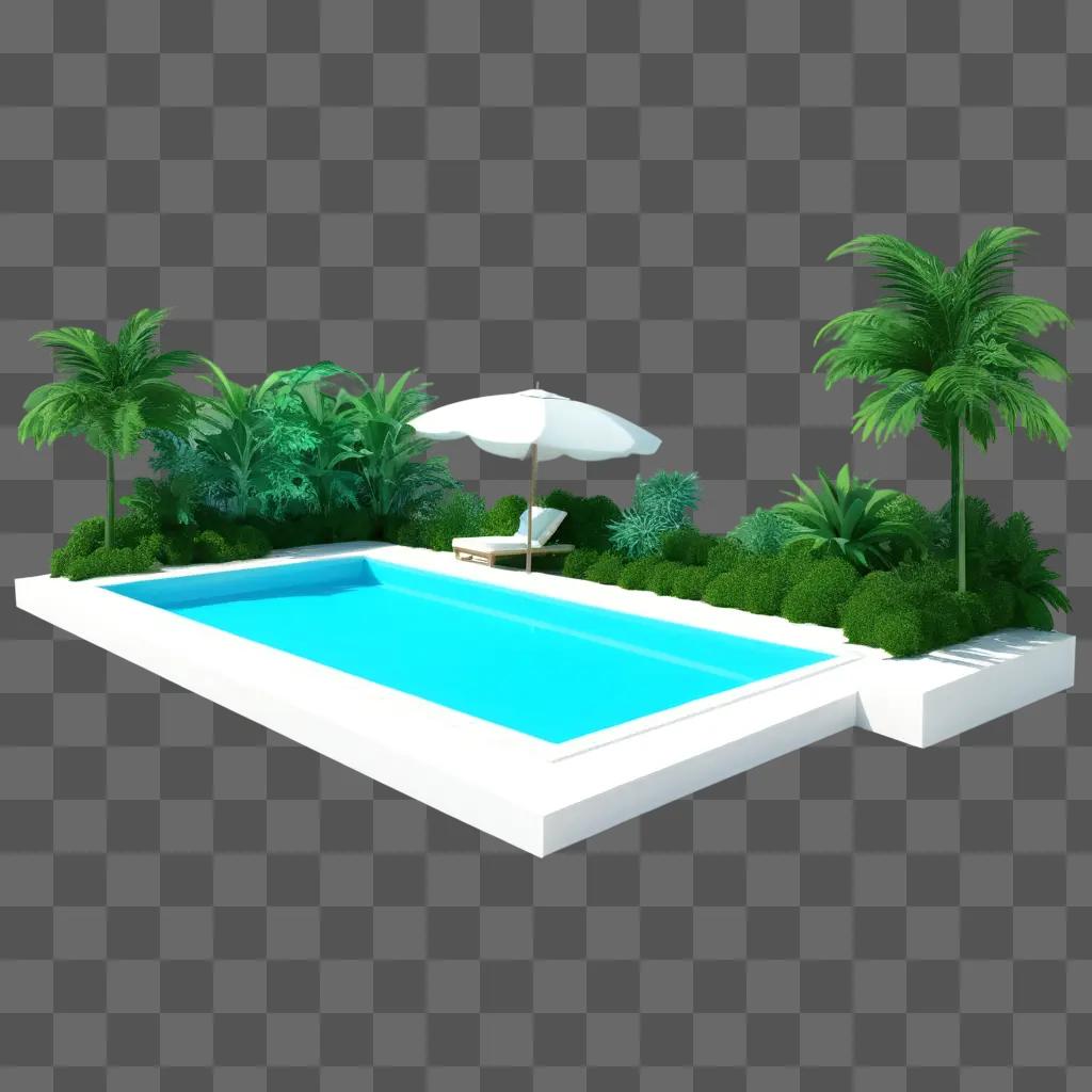 swimming pool with a white deck and a green background