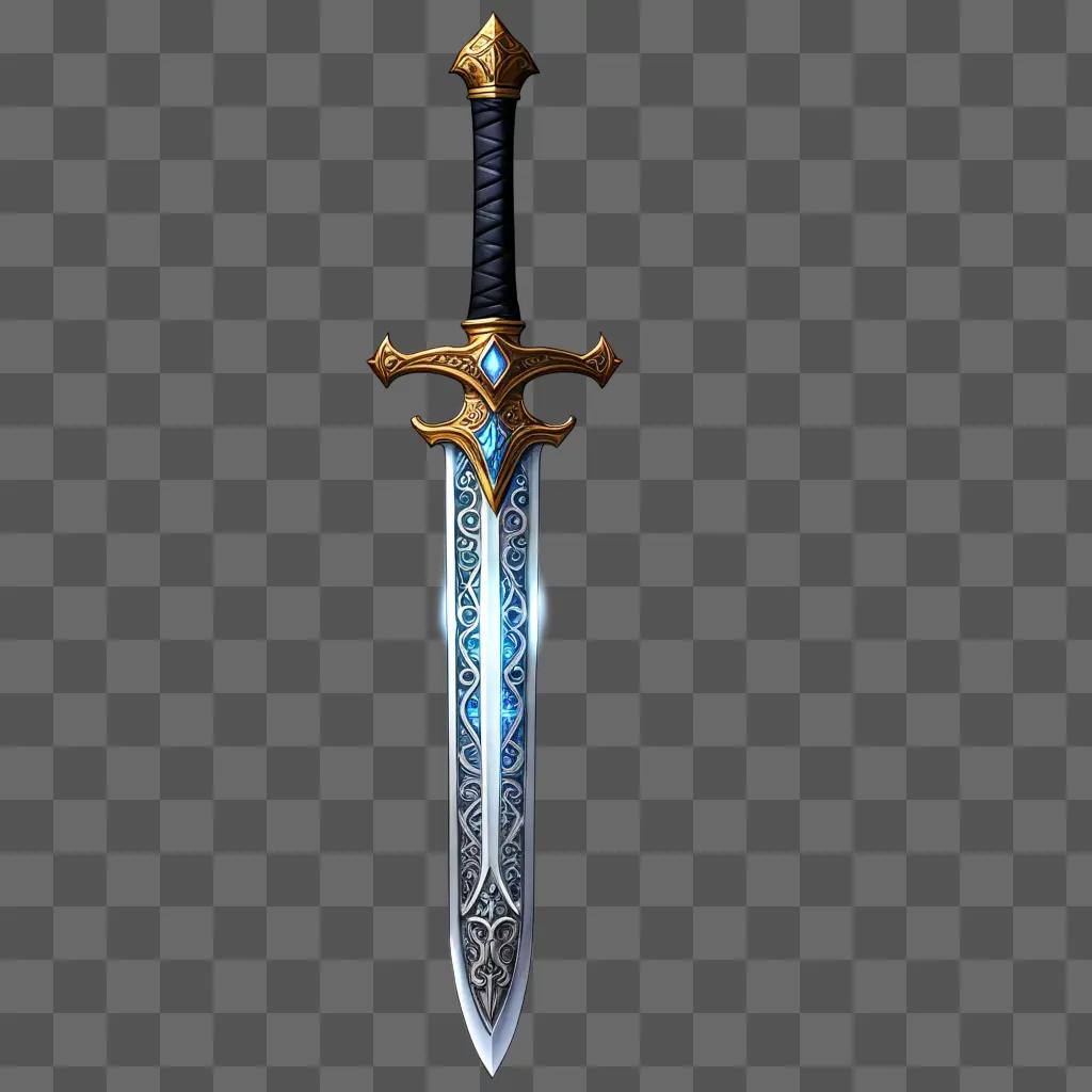 sword with a blue and gold design