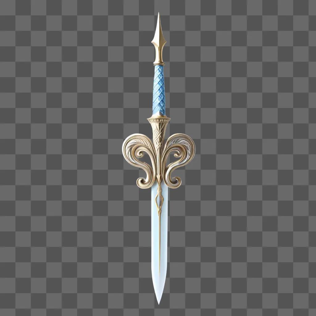 sword with a blue trident on its handle