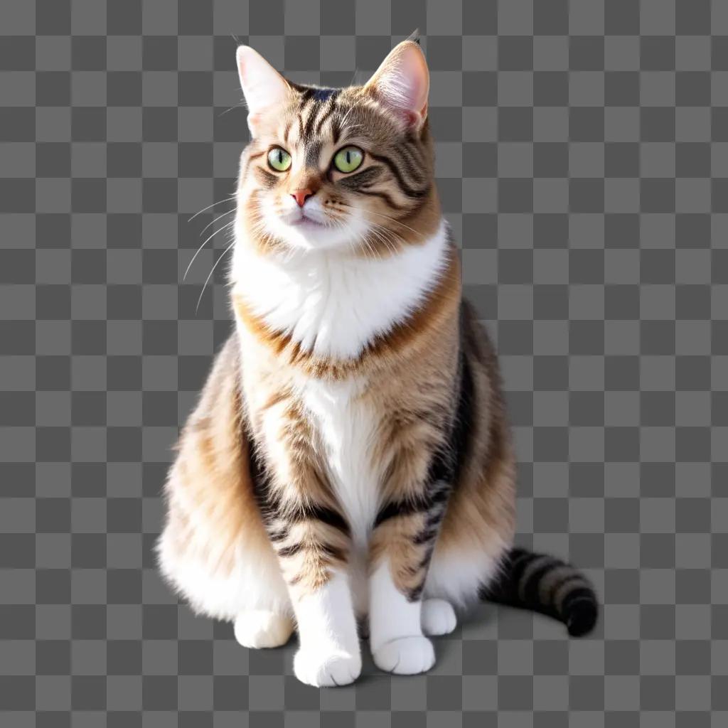 tabby cat sits on a beige background