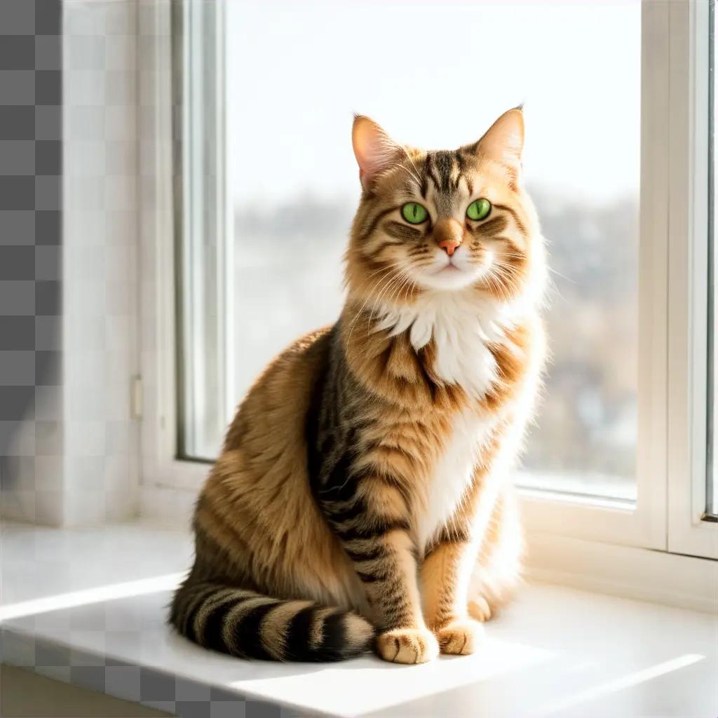 tabby cat sits on a window sill