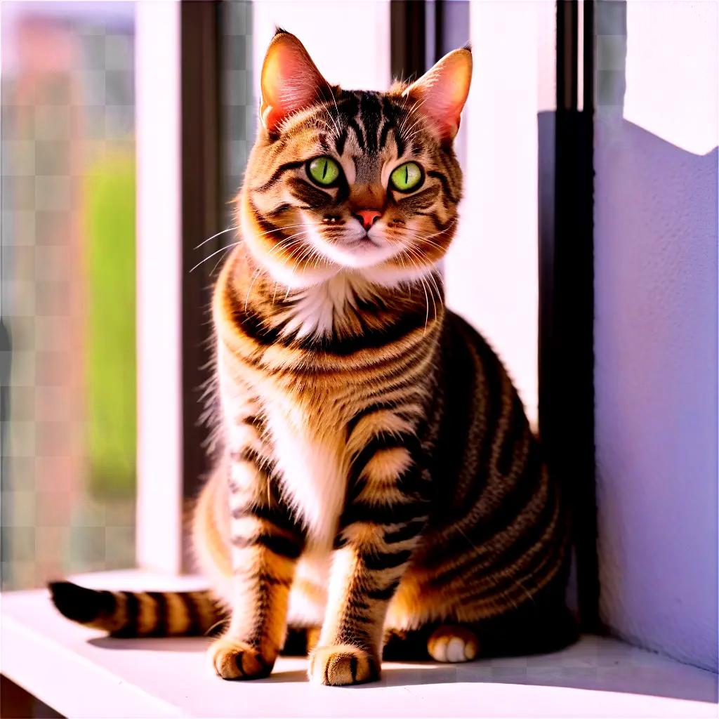 tabby cat sitting on a shelf