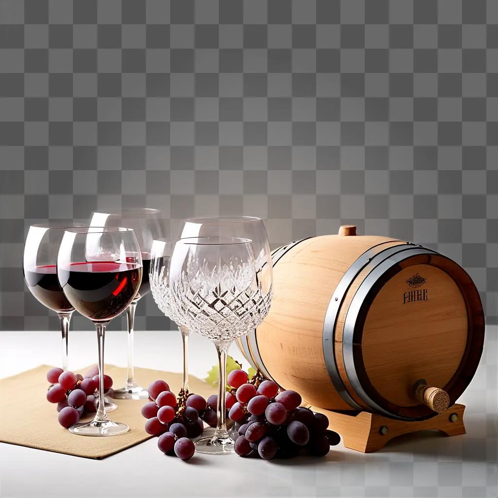 table holds wine glasses and grapes