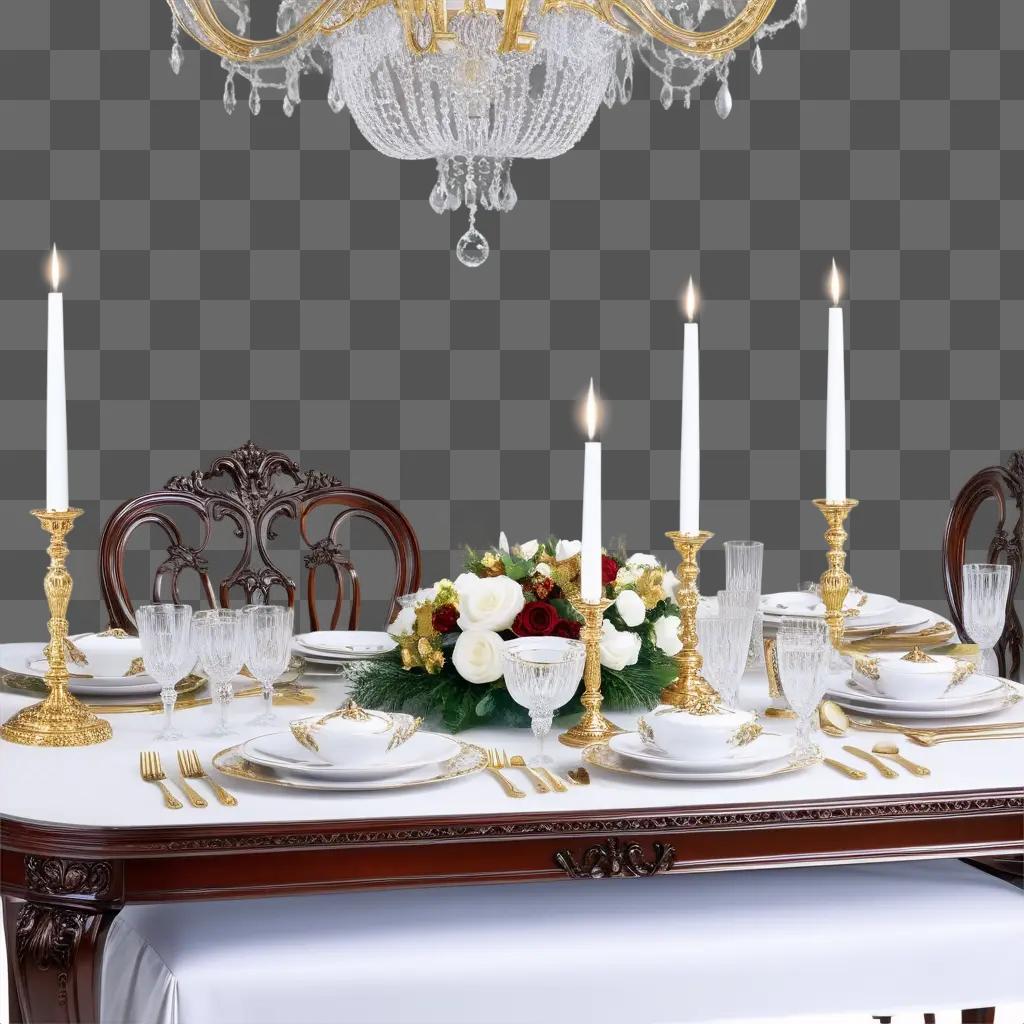 table set for a formal meal with a candle centerpiece